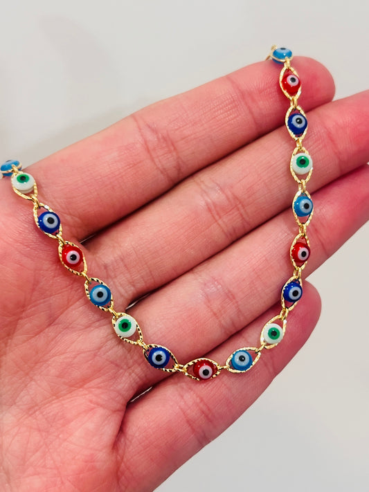 Gold Filled Evil Eye Anklet | Size: 9.5" | 3.5mm Evil Eye Charm