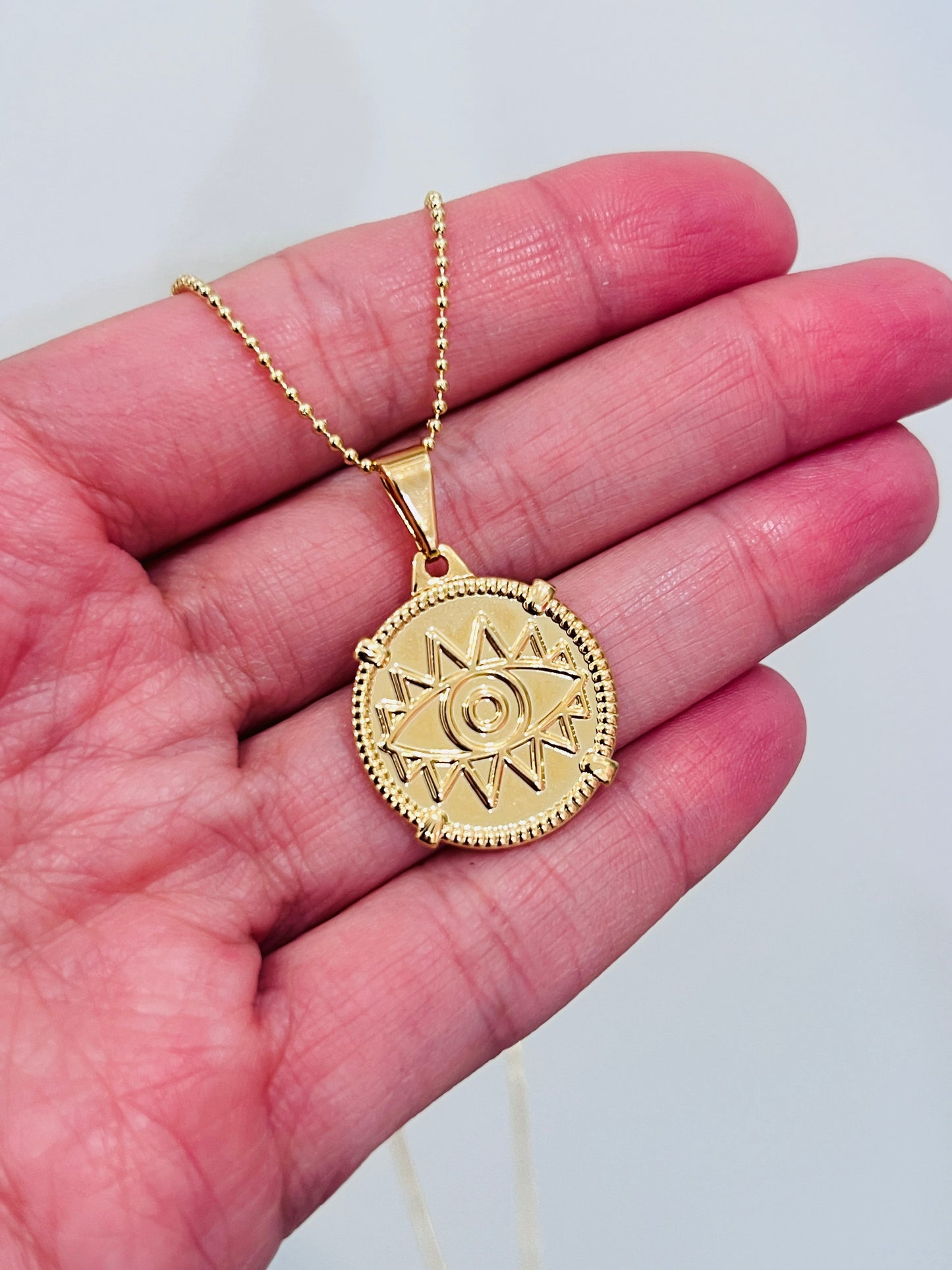 Gold Filled Evil Eye Necklace | Pendant Size 20mm x 23mm | 16" or 18" Length
