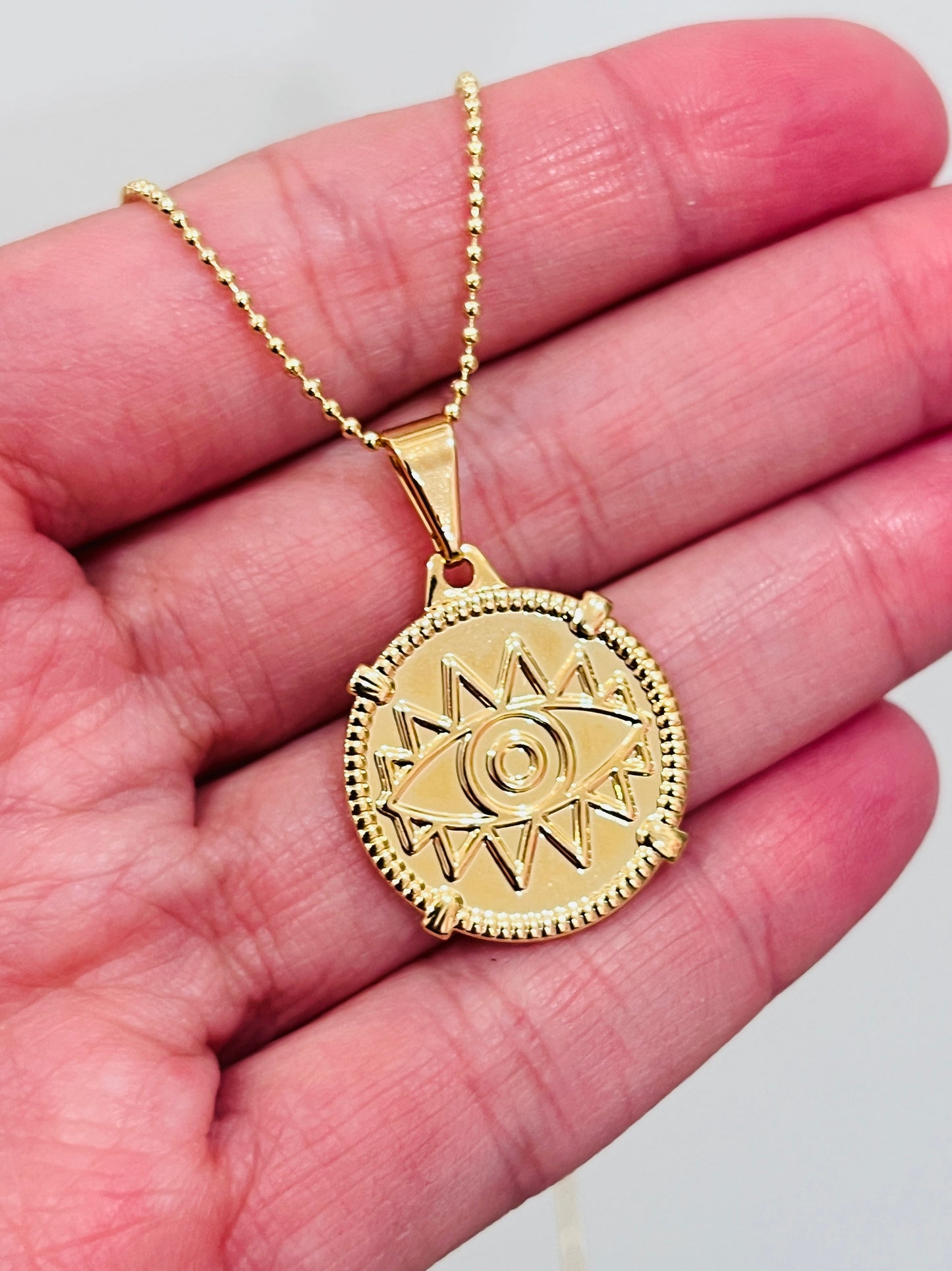 Gold Filled Evil Eye Necklace | Pendant Size 20mm x 23mm | 16" or 18" Length