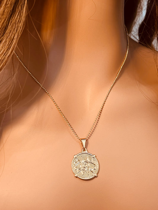 Gold Filled Evil Eye Necklace | Pendant Size 20mm x 23mm | 16" or 18" Length