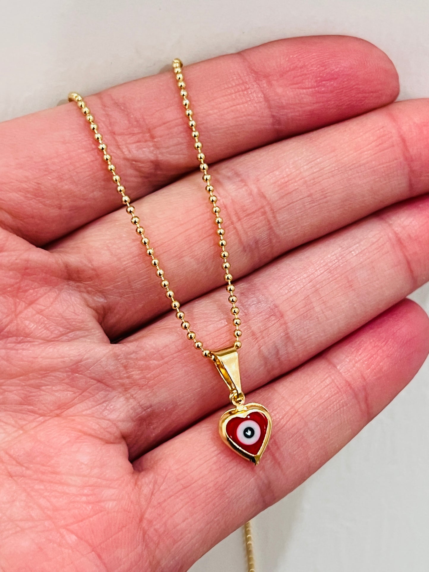 Gold Filled Evil Eye Heart Necklace | Charm Size 6mm x 10mm | 16" or 18" Length