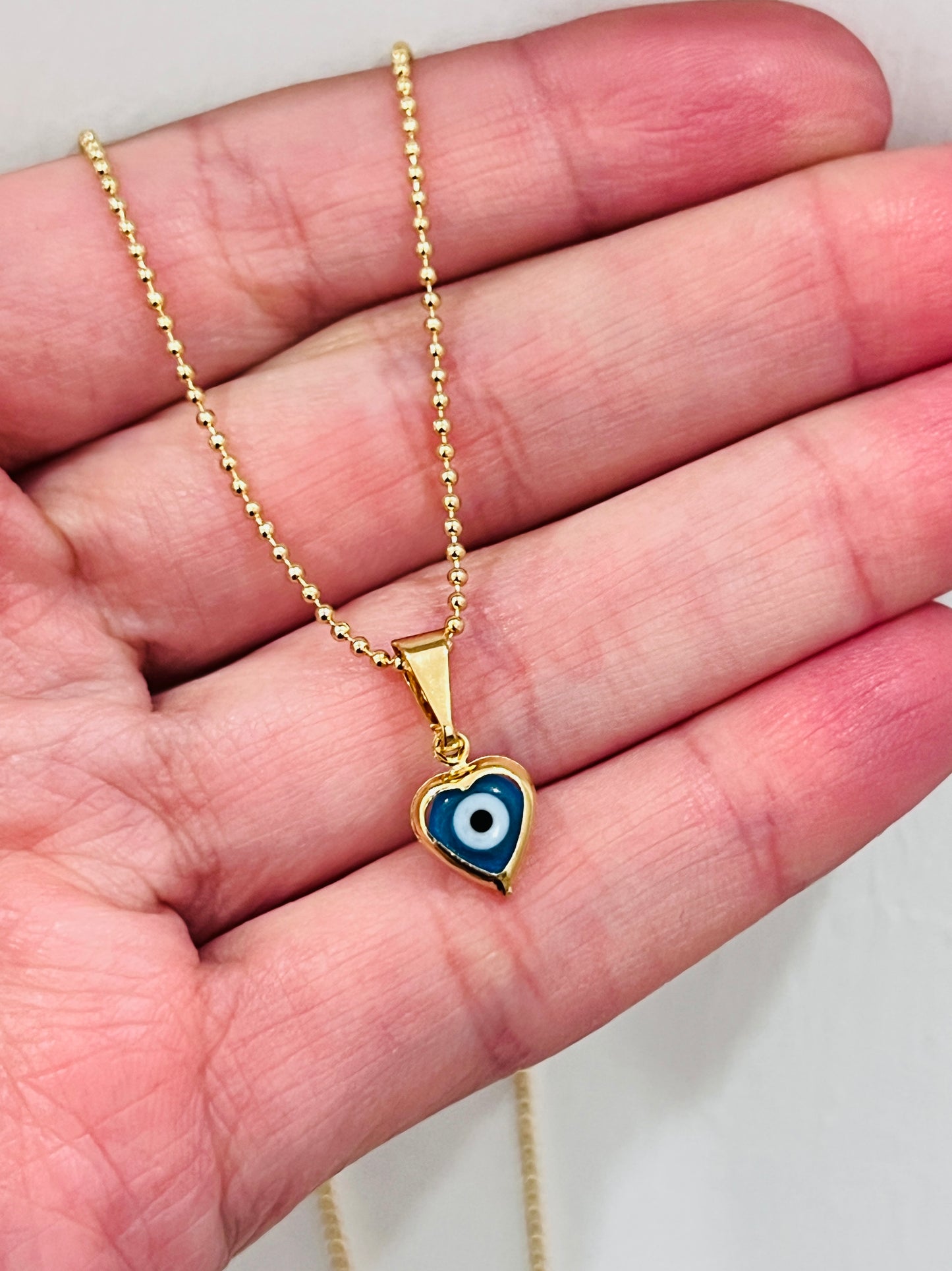 Gold Filled Evil Eye Heart Necklace | Charm Size 6mm x 10mm | 16" or 18" Length