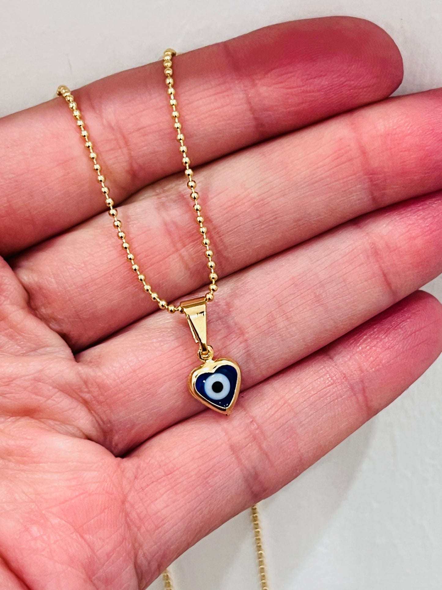 Gold Filled Evil Eye Heart Necklace | Charm Size 6mm x 10mm | 16" or 18" Length