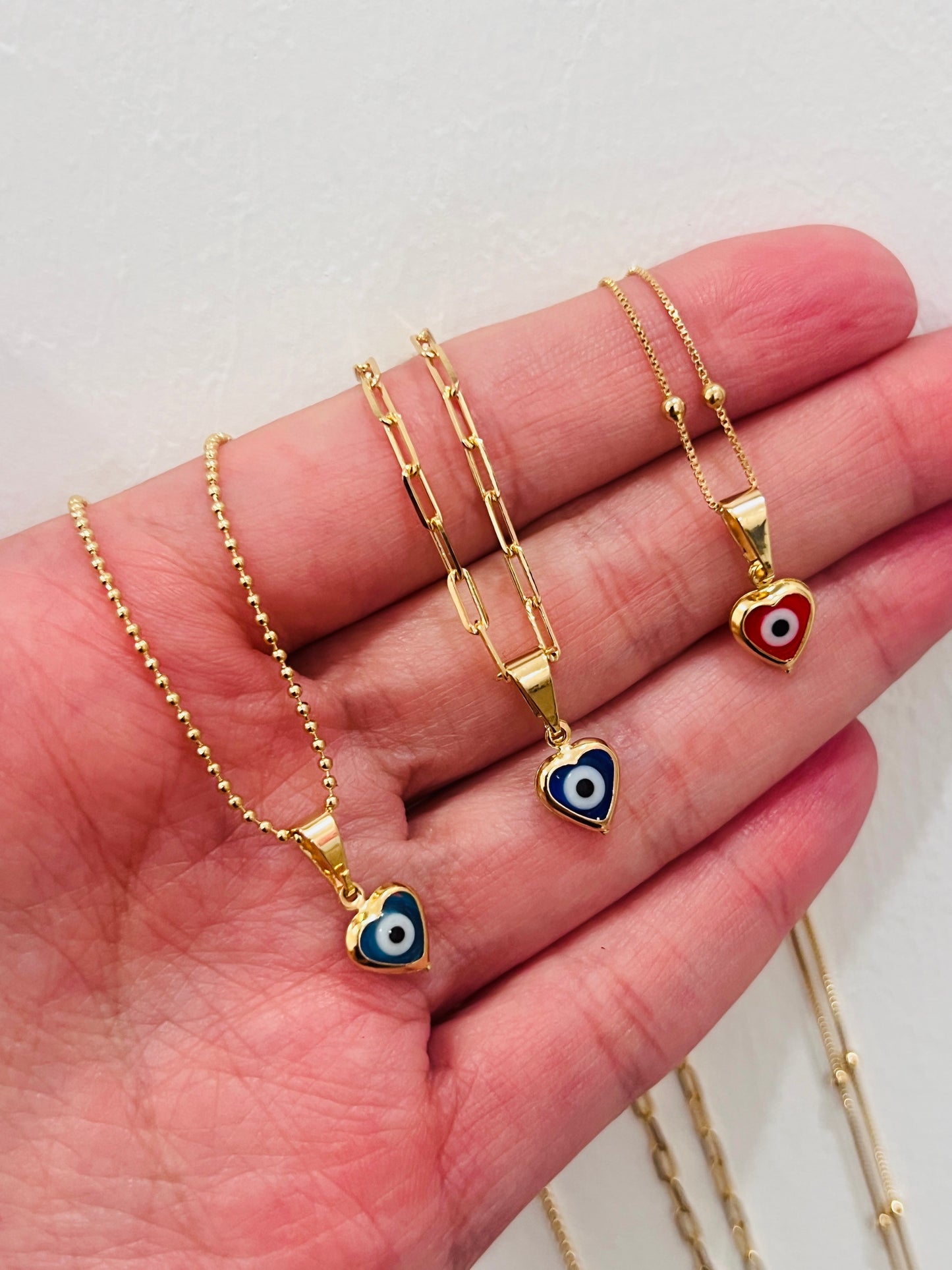Gold Filled Evil Eye Heart Necklace | Charm Size 6mm x 10mm | 16" or 18" Length