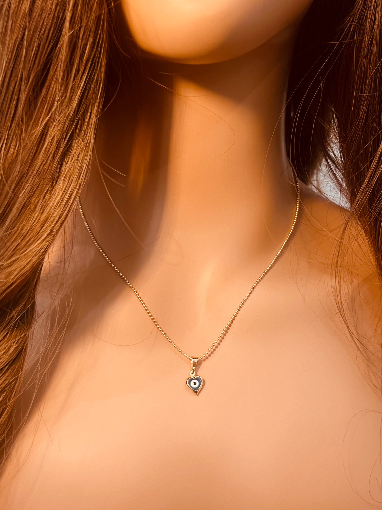 Gold Filled Evil Eye Heart Necklace | Charm Size 6mm x 10mm | 16" or 18" Length