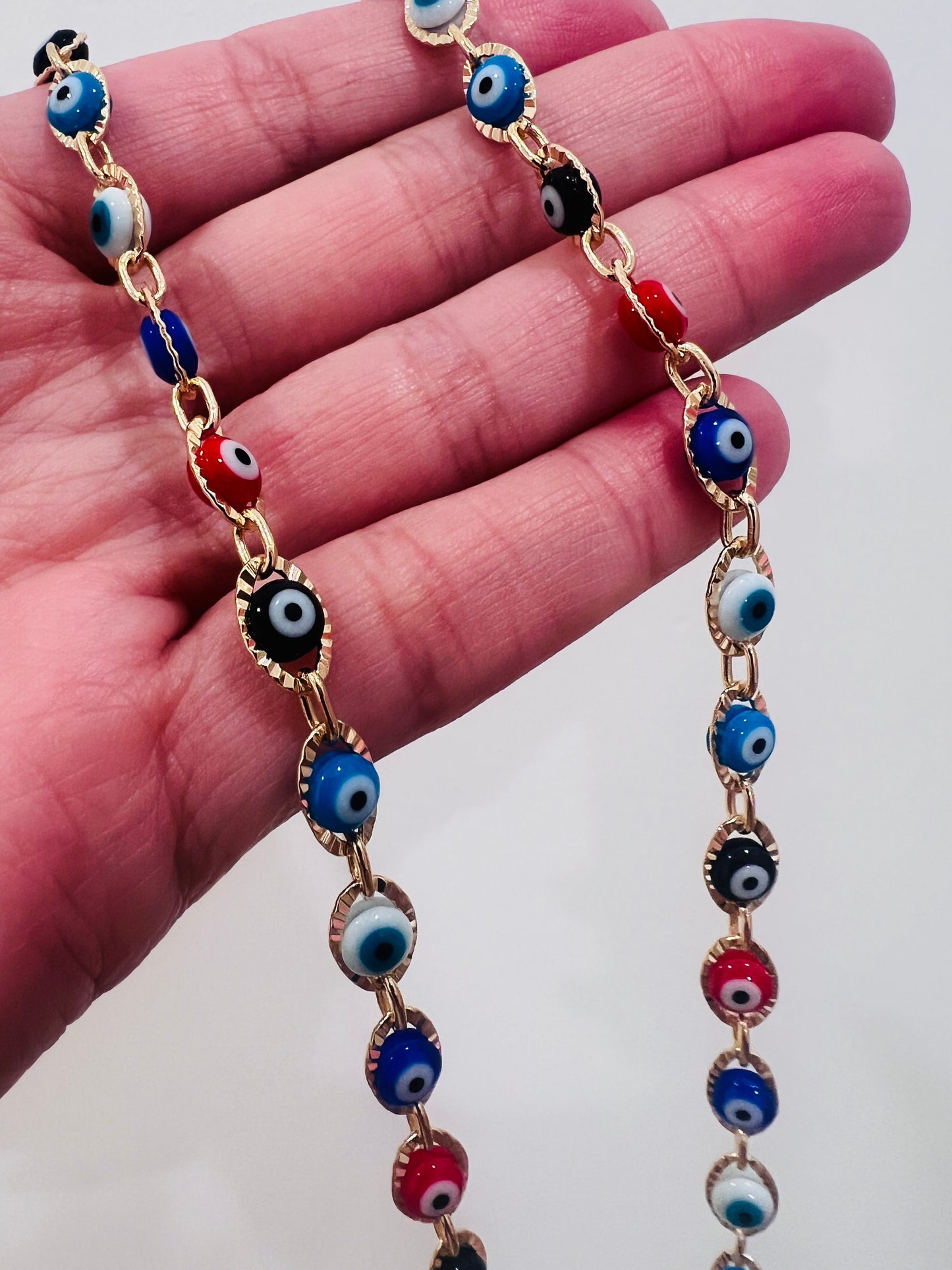 Gold Filled Evil Eye Necklace | 4mm Multicolor Beads 16–20