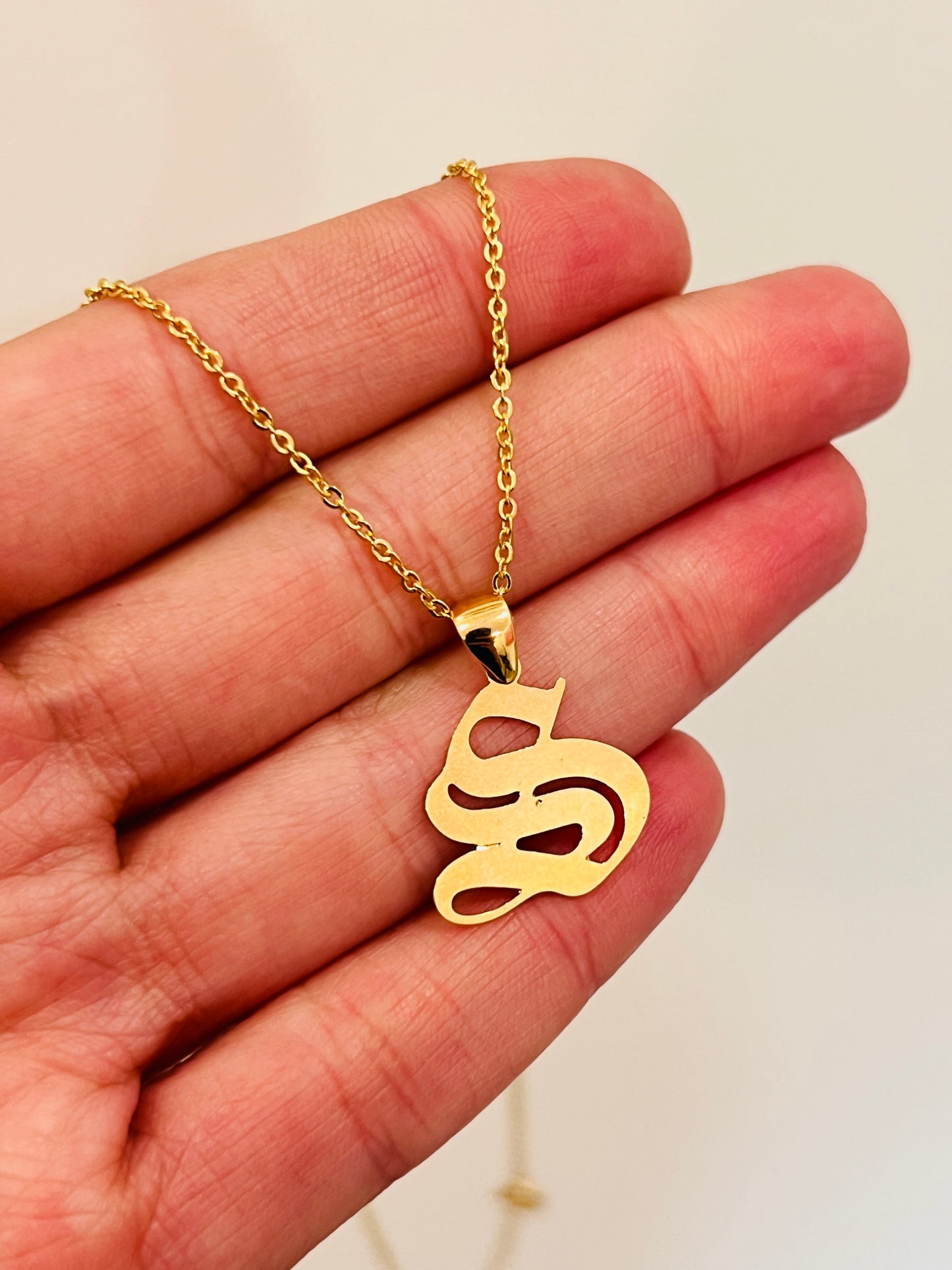 Gold Filled Gothic Initial Necklace | Pendant Size 17mm x 18mm + Bail | 16", 18", or 20" Length