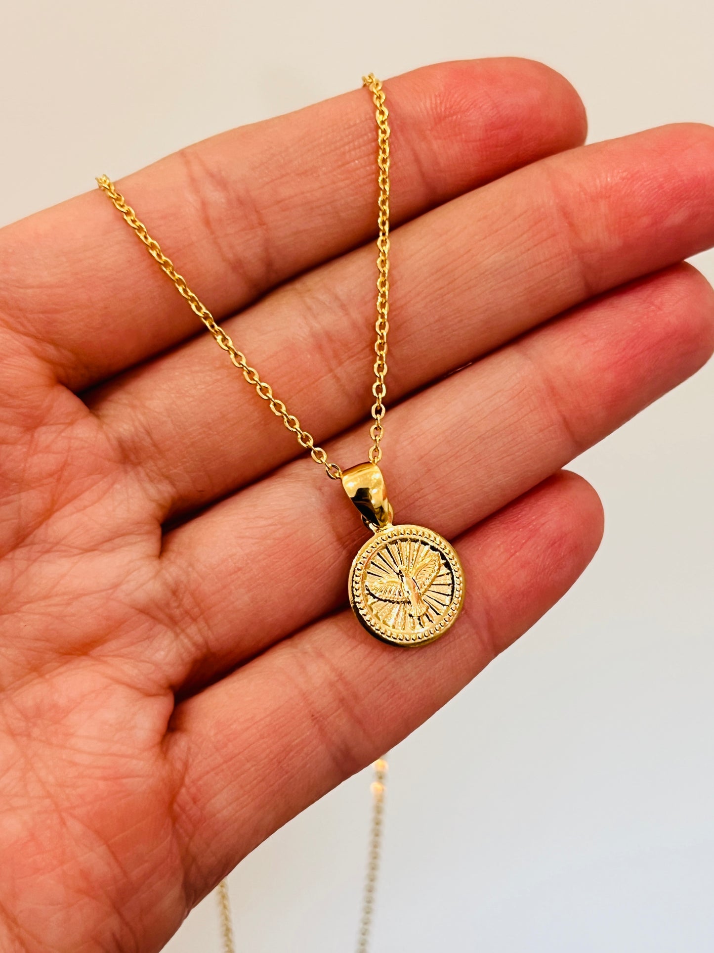 Gold Filled Holy Spirit Necklace | Two Tone Faith Medal Pendant