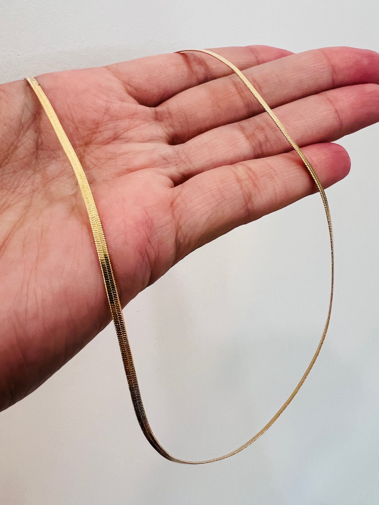 Gold Filled Herringbone Necklace | 2mm Flat Chain 16–18