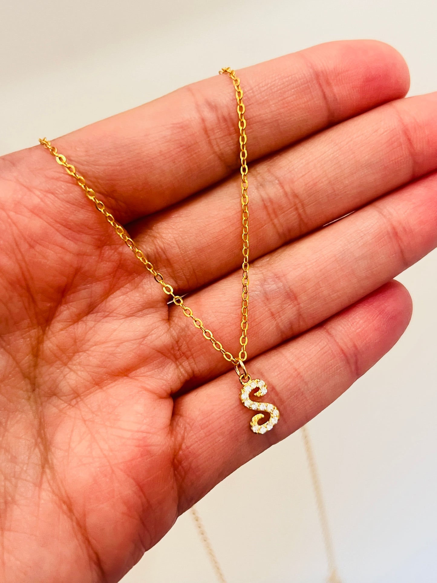 Sterling Silver Initial Necklace | CZ Script Charm | 16" or 18" Length