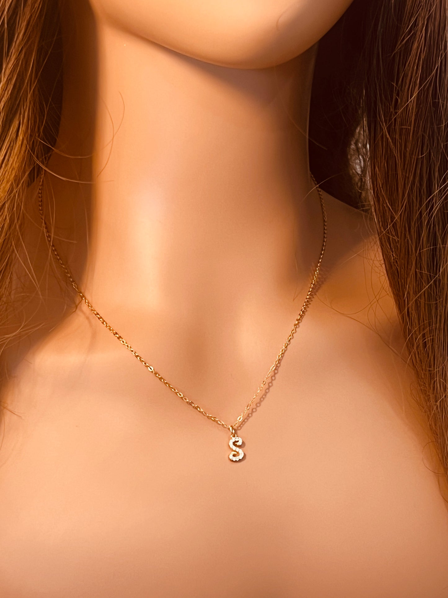 Sterling Silver Initial Necklace | CZ Script Charm | 16" or 18" Length