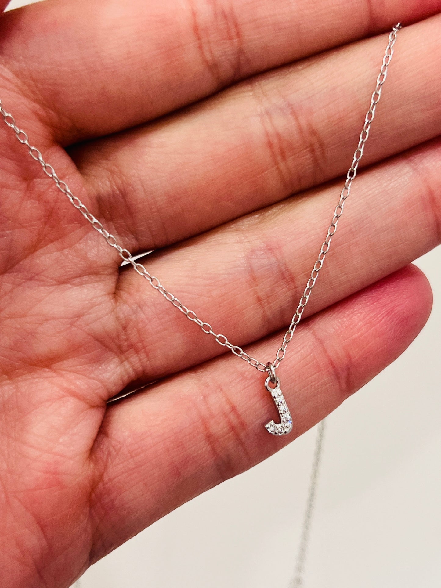Sterling Silver CZ Initial Necklace | 10mm Sparkling Personalized Charm