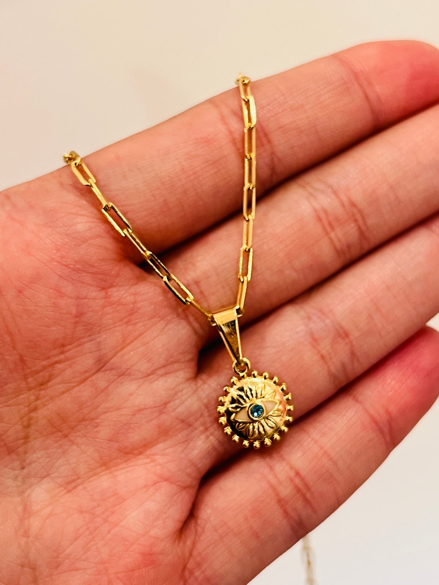 Gold Filled Evil Eye Necklace | 10.5x13mm Pendant