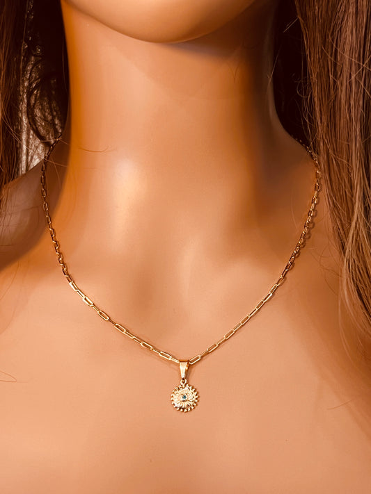 Gold Filled Evil Eye Necklace | 10.5x13mm Pendant