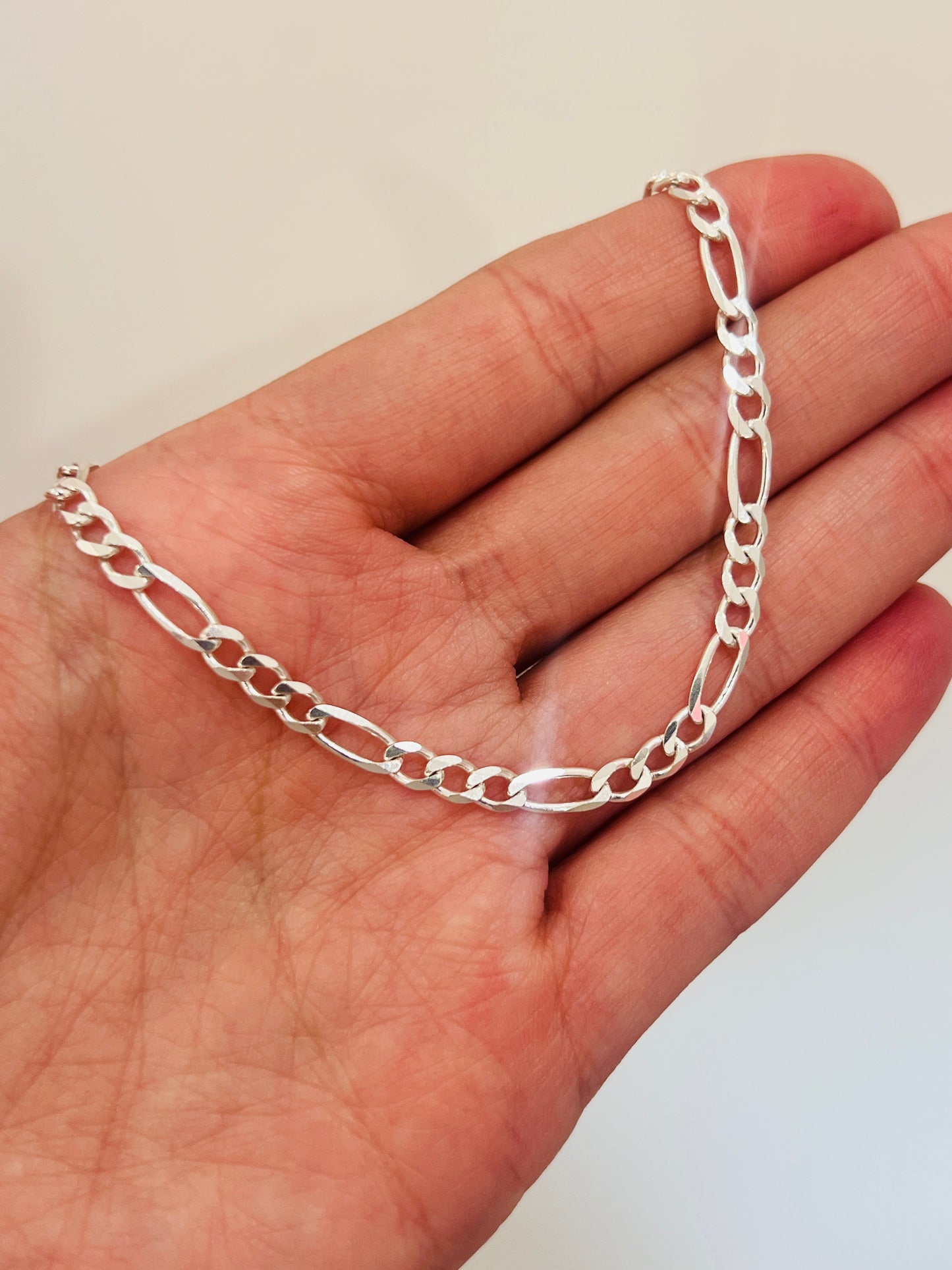 Sterling Silver Figaro Bracelet | 4mm Classic Chain Shine