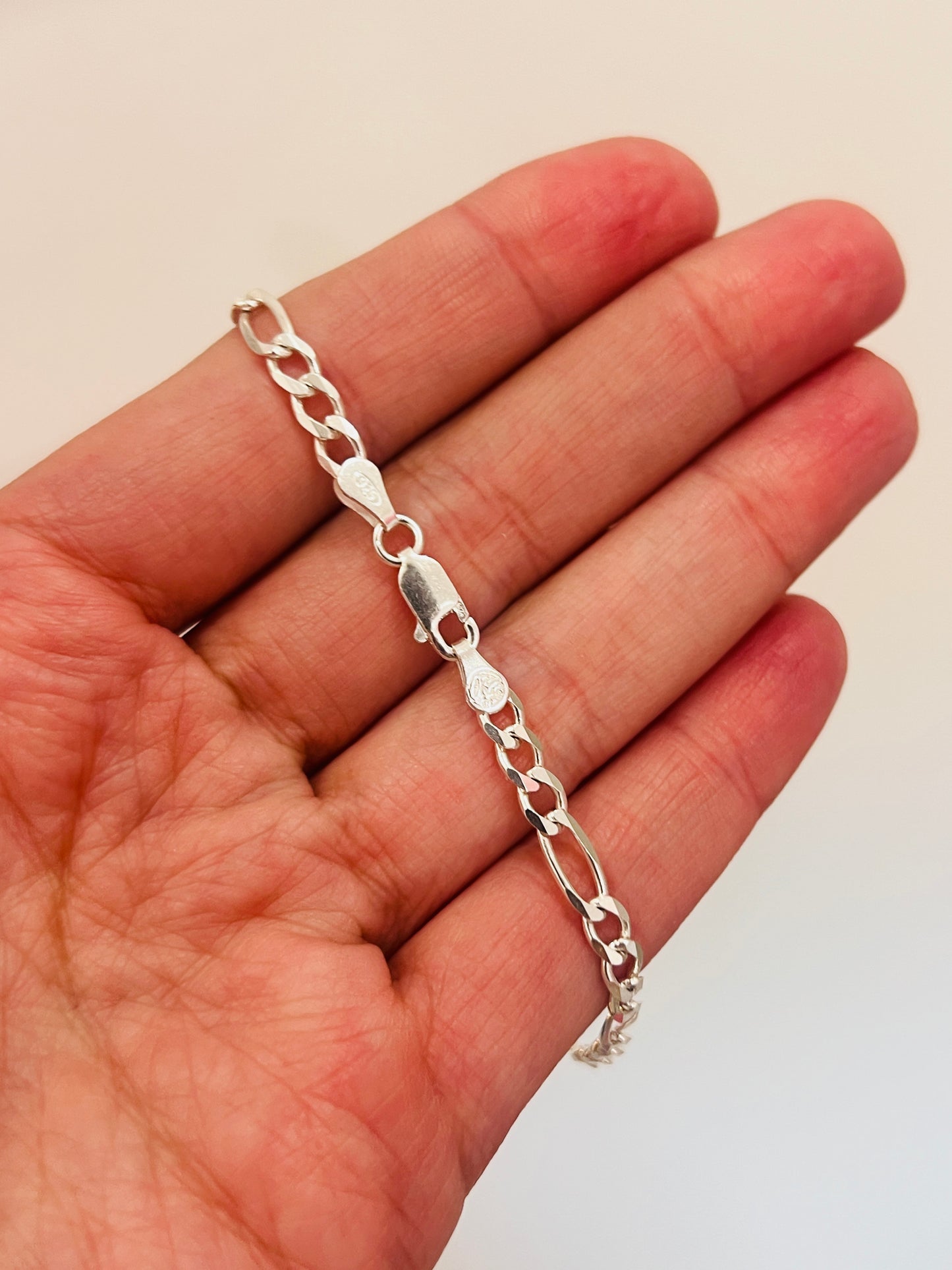 Sterling Silver Figaro Bracelet | 4mm Classic Chain Shine