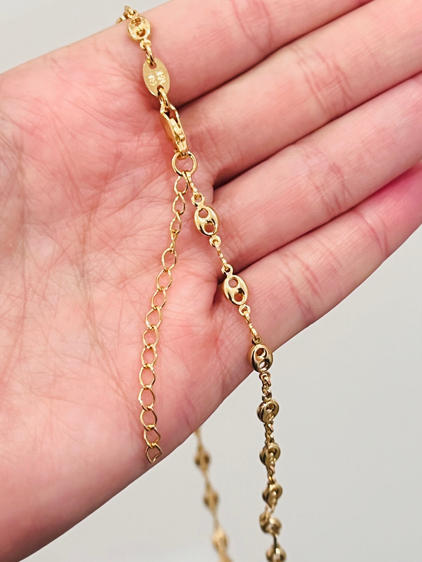 Gold Filled Puff Necklace | Blue Gem Accent | 16"+2"
