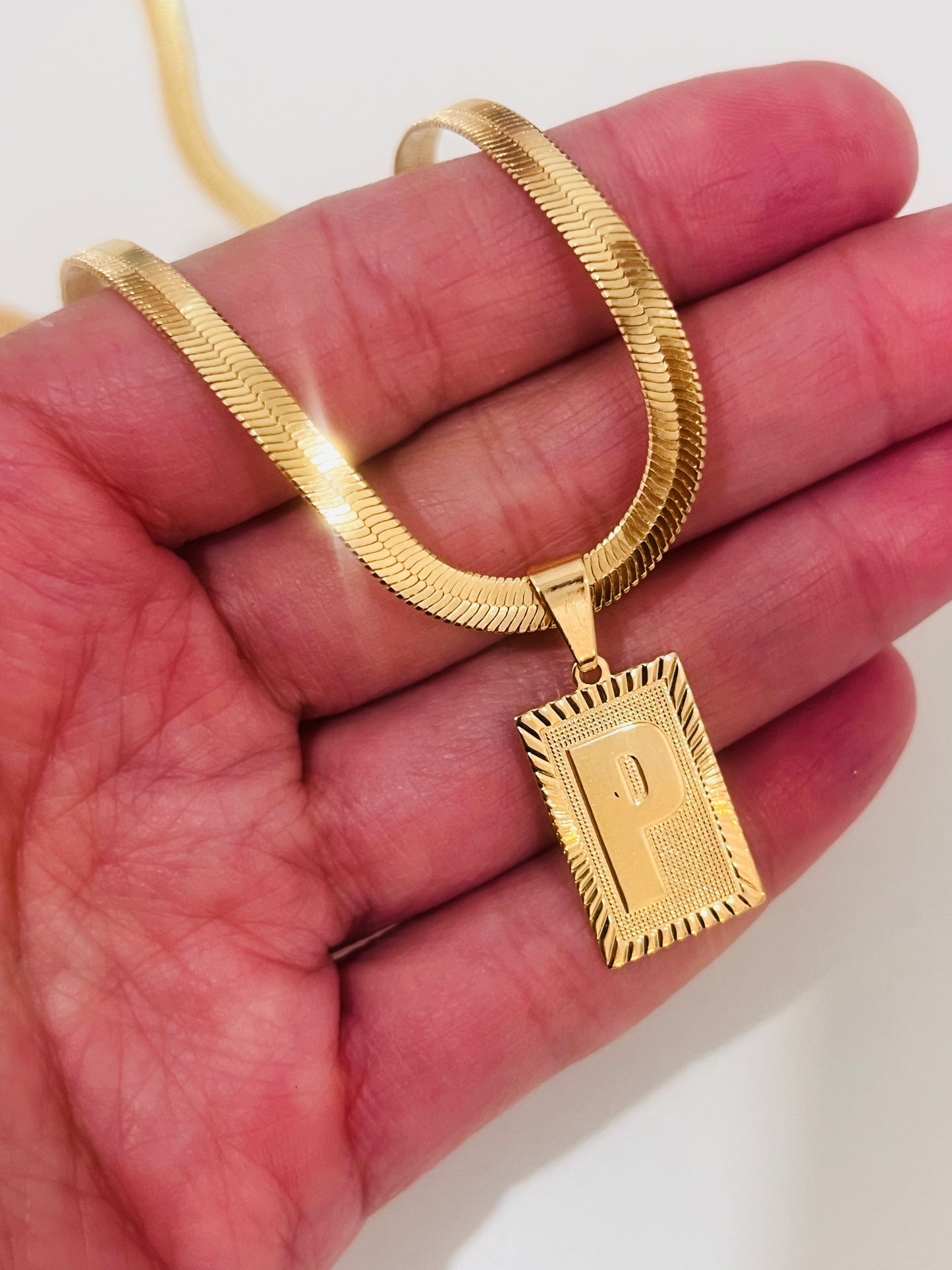 Gold Filled 4mm Initial Necklace | Personalized Herringbone