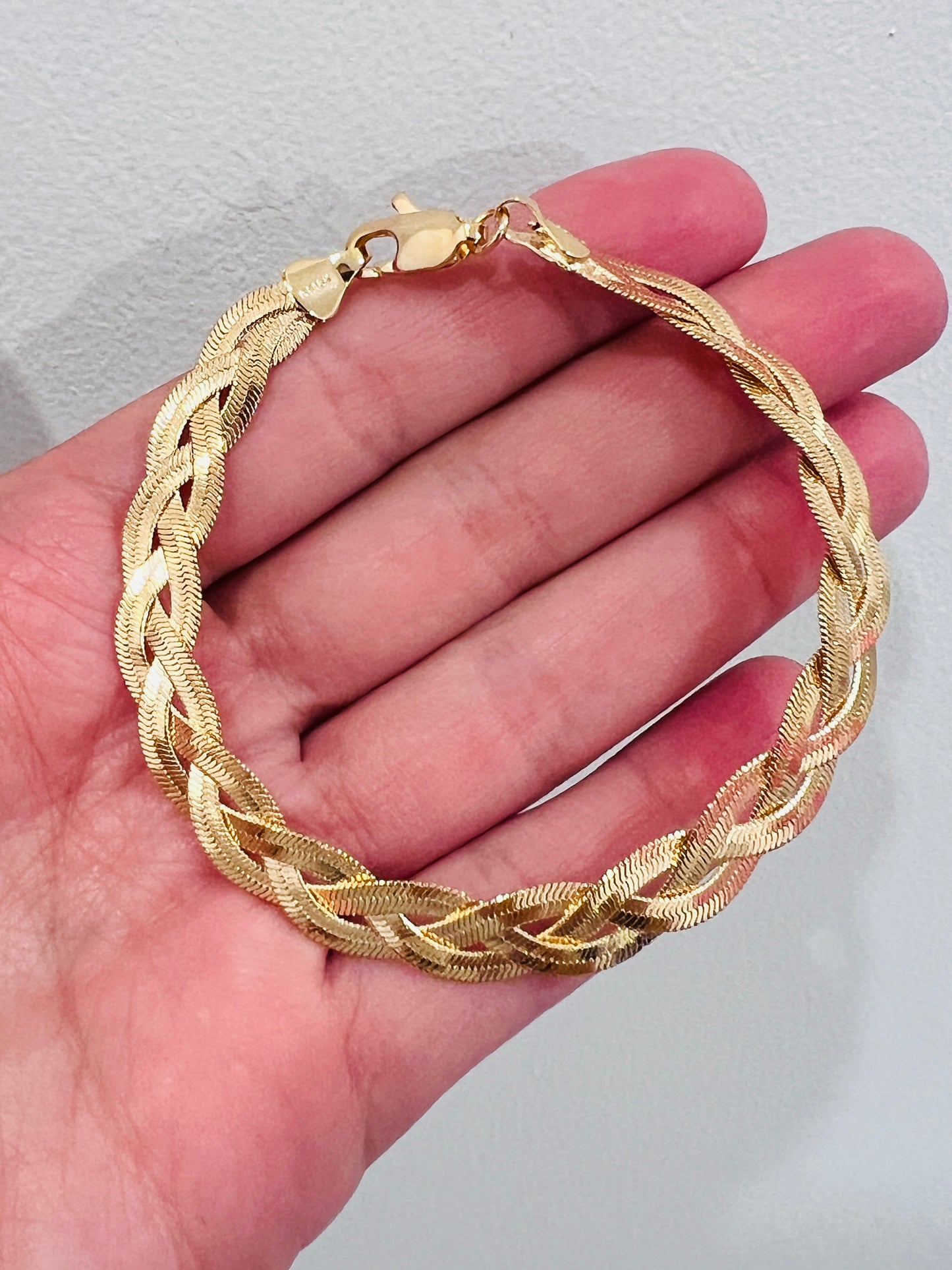 Gold Filled Herringbone Bracelet | 8mm Braided | 7.5 Inch