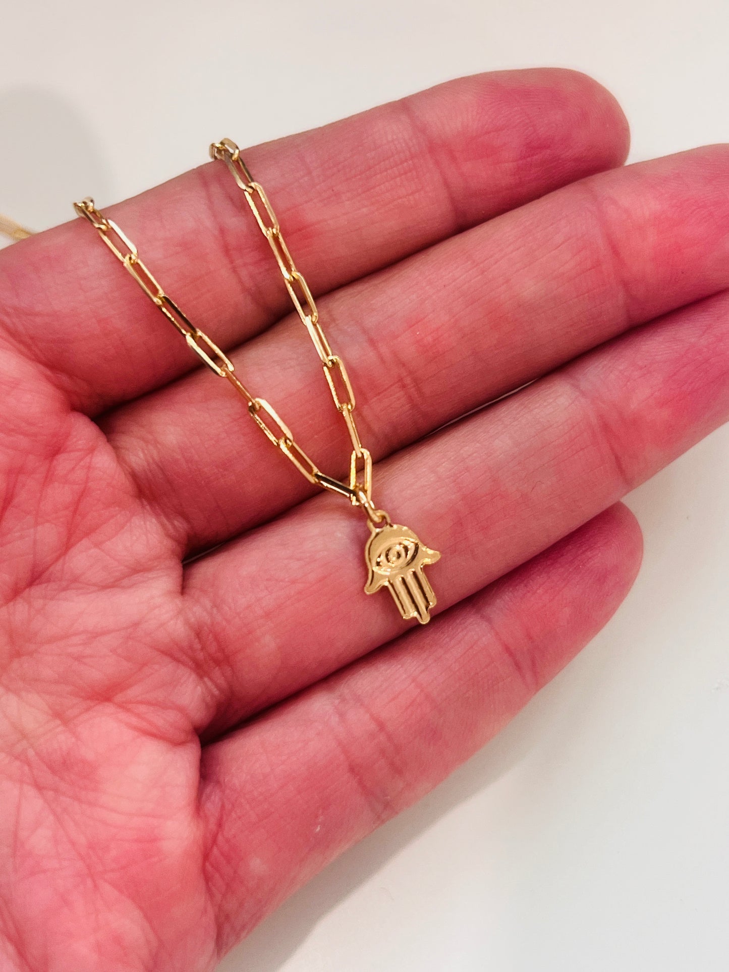 Gold Filled Hamsa Necklace | 18K Unisex Pendant Chain