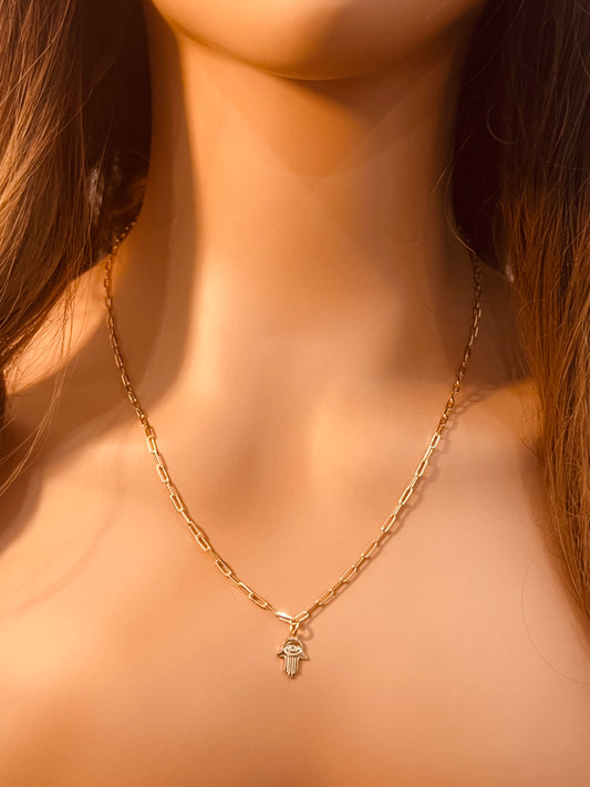 Gold Filled Hamsa Necklace | 18K Unisex Pendant Chain