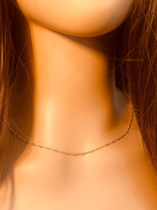 Gold Filled Singapore Necklace | 1mm Twisted Chain Shine