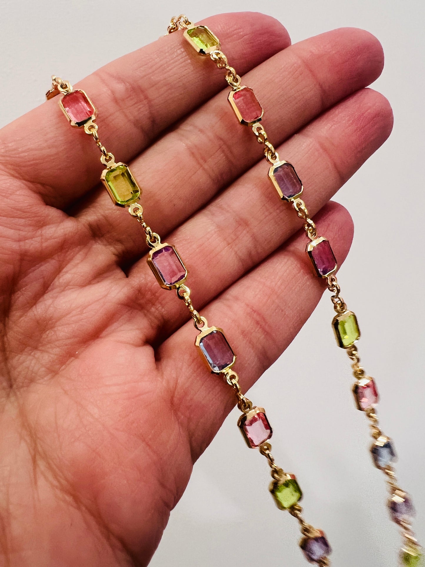 Gold Filled Rectangle Gemstone Necklace | Bold Crystal Chain