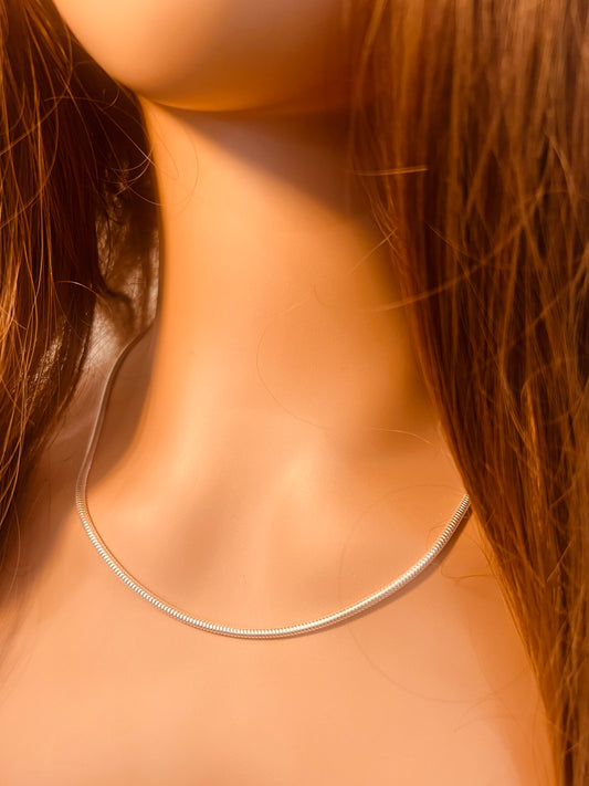 Sterling Silver Snake Necklace | 2mm Chain | 16" to 24" Length