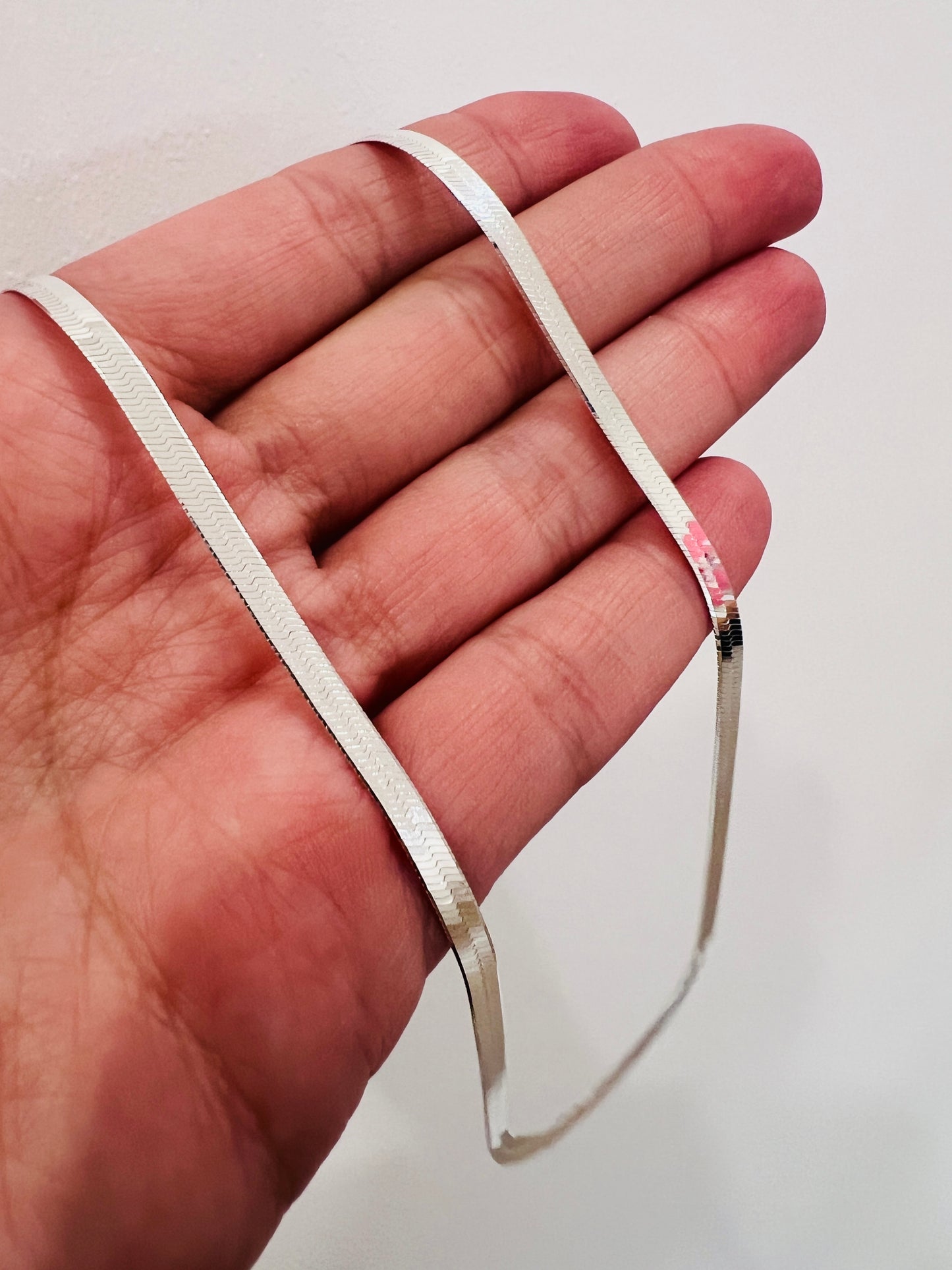 Sterling Silver 3mm Herringbone Necklace | Flat Snake Chain