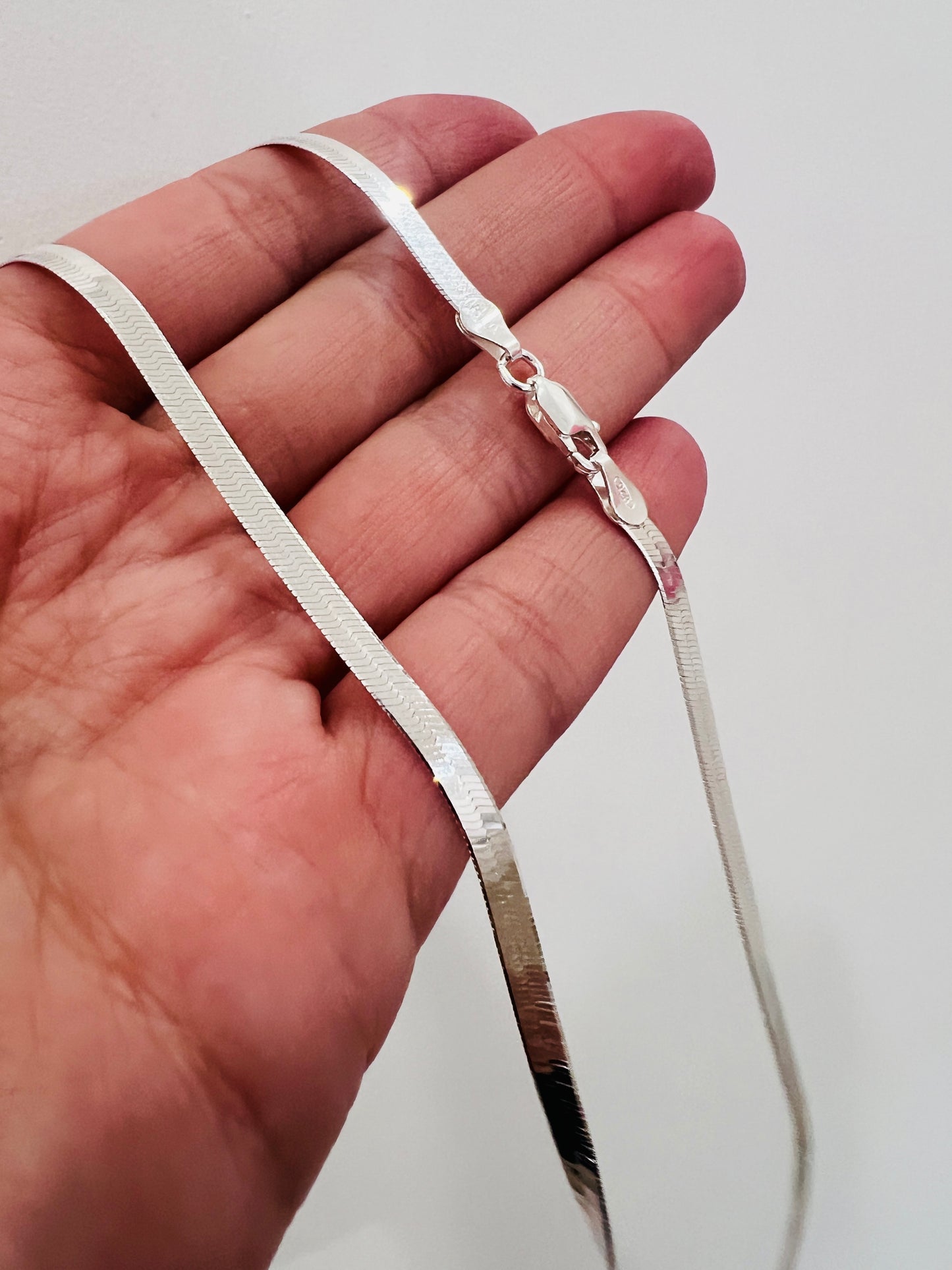 Sterling Silver 3mm Herringbone Necklace | Flat Snake Chain