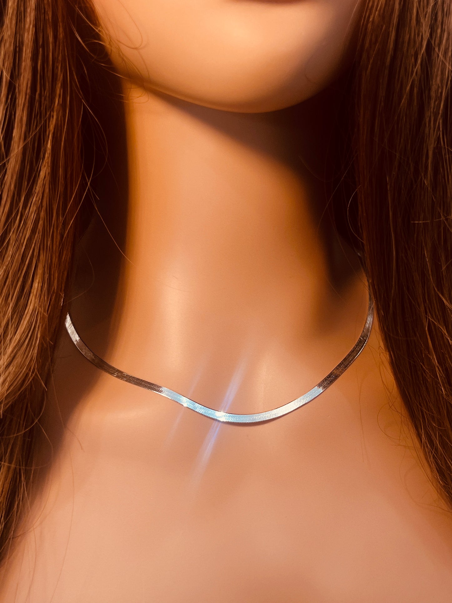 Sterling Silver 3mm Herringbone Necklace | Flat Snake Chain