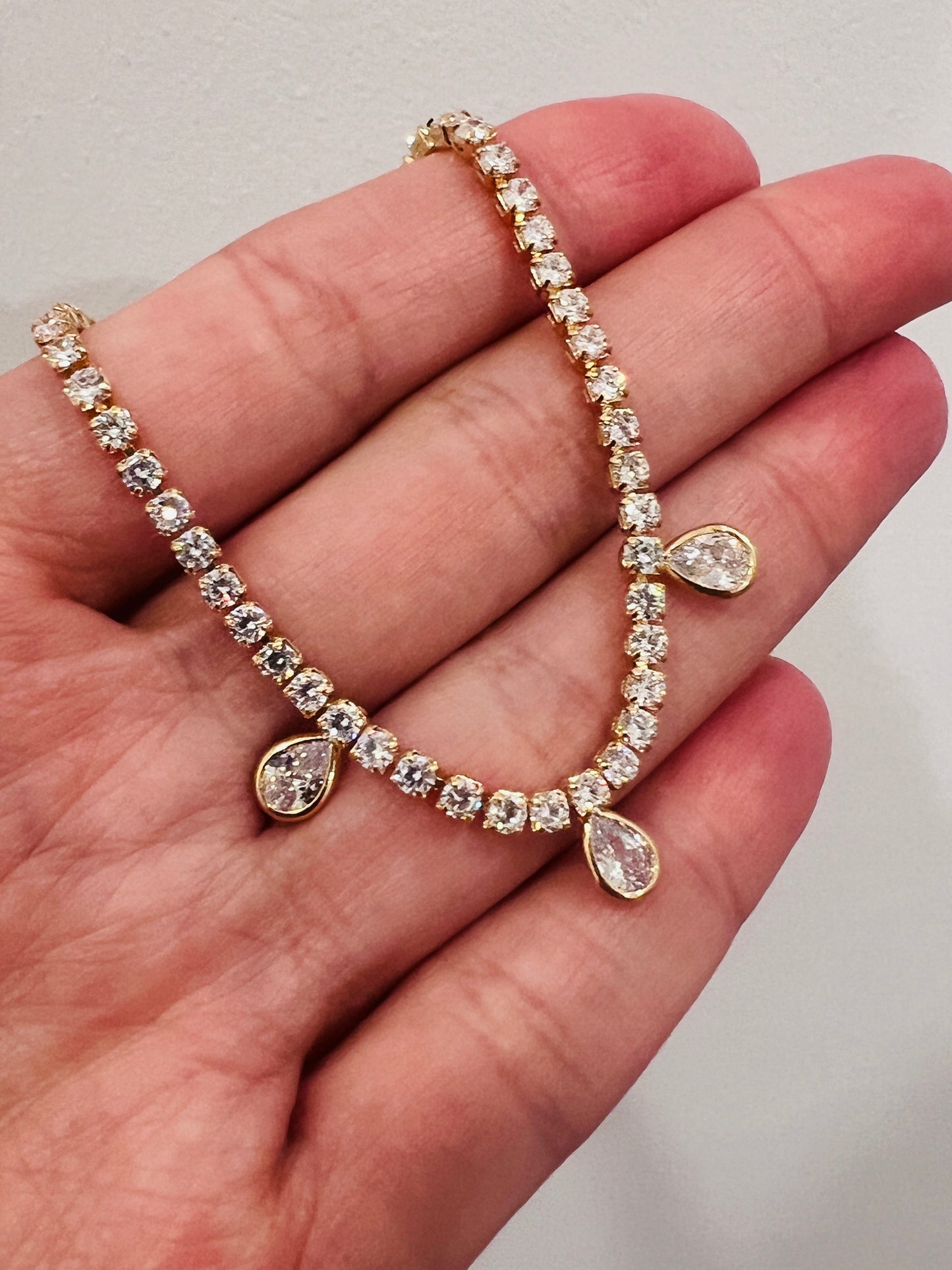 Gold Filled Tennis Bracelet | CZ Teardrop | 2mm Width