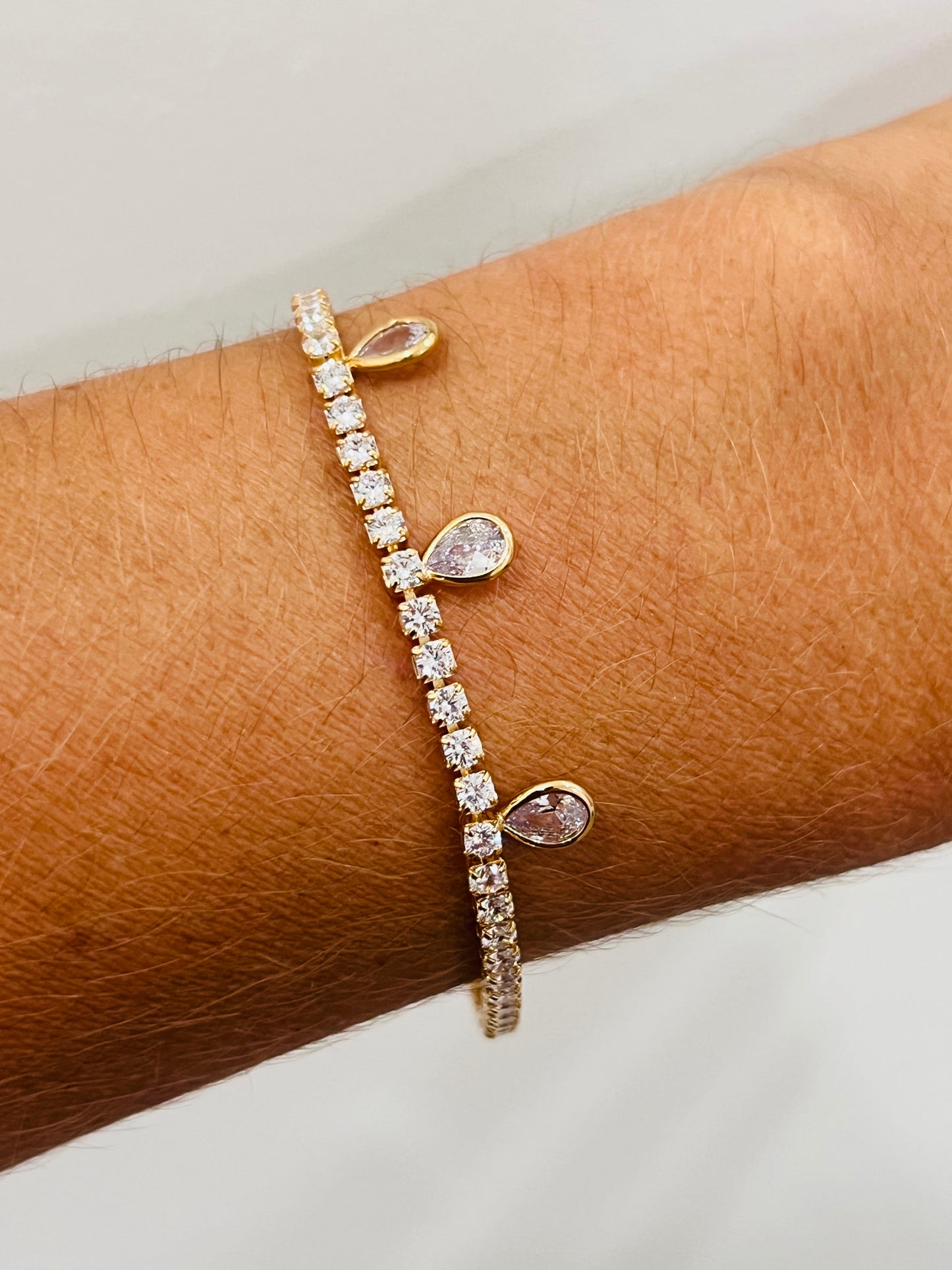 Gold Filled Tennis Bracelet | CZ Teardrop | 2mm Width