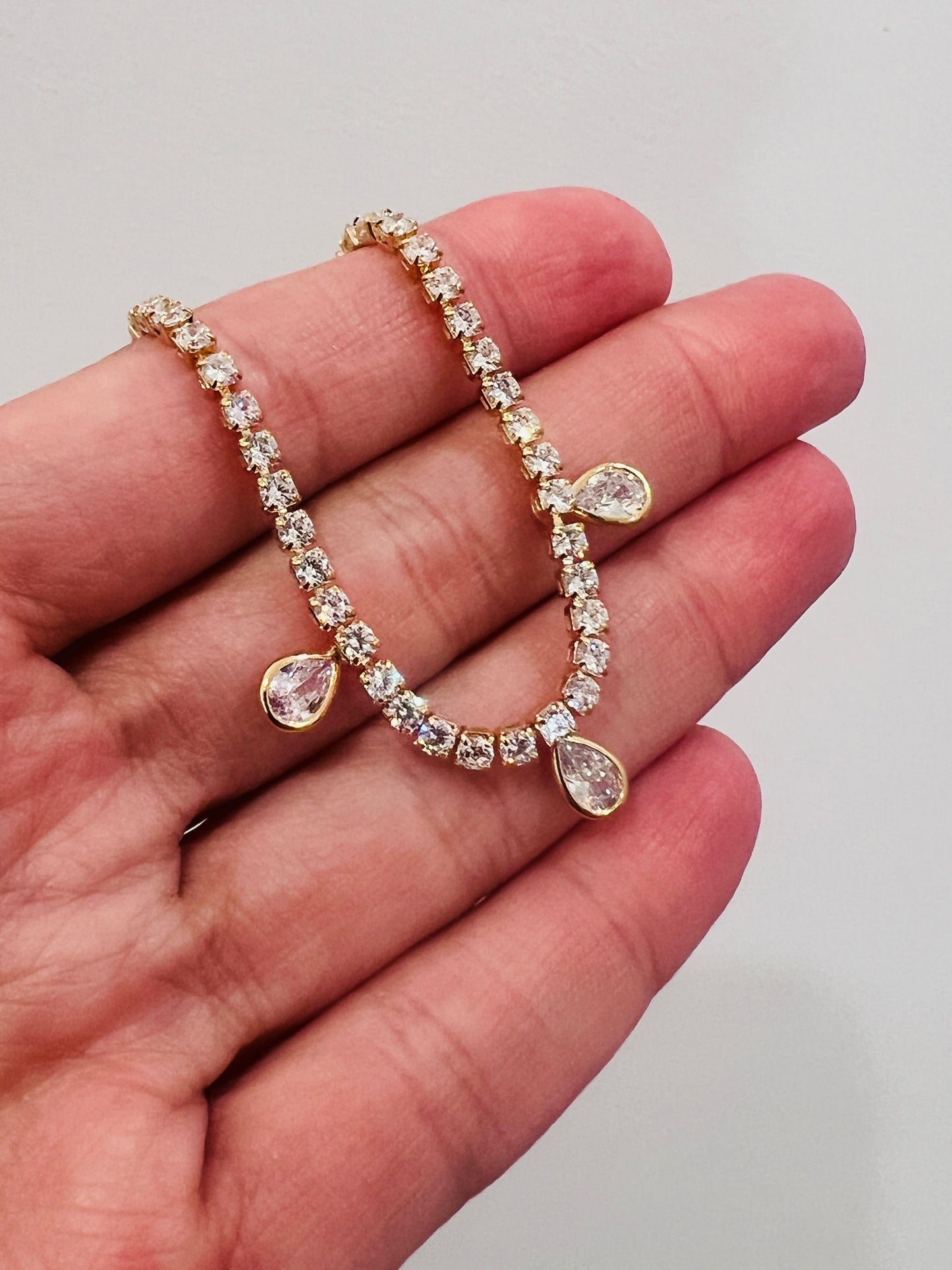 Gold Filled Tennis Bracelet | CZ Teardrop | 2mm Width