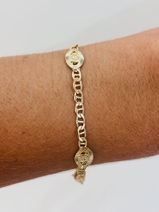 Gold Filled Mariner Link Evil Eye Bracelet | Elegant Symbol of Protection