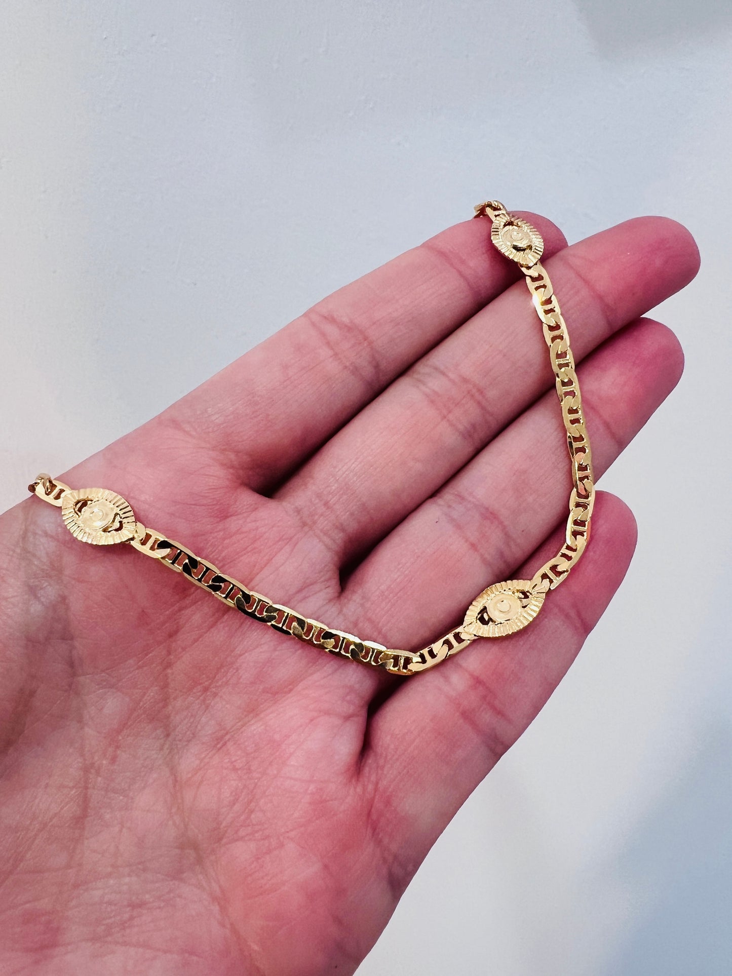 Gold Filled Mariner Evil Eye Anklet | Dainty Protection Chain