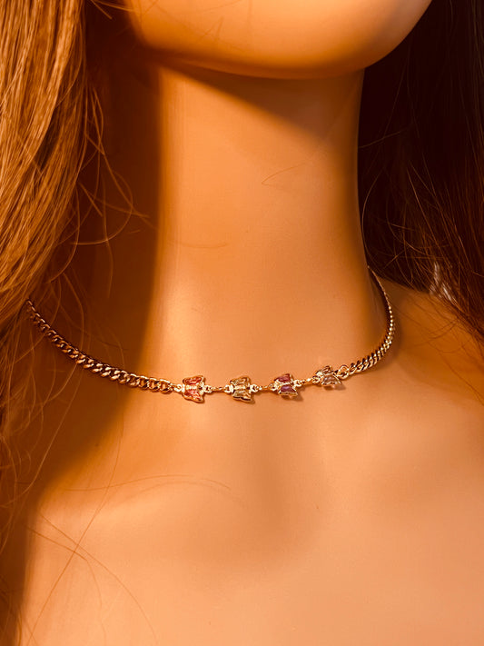 Gold Filled Butterfly Necklace | Gemstone Accent | 16"+2"
