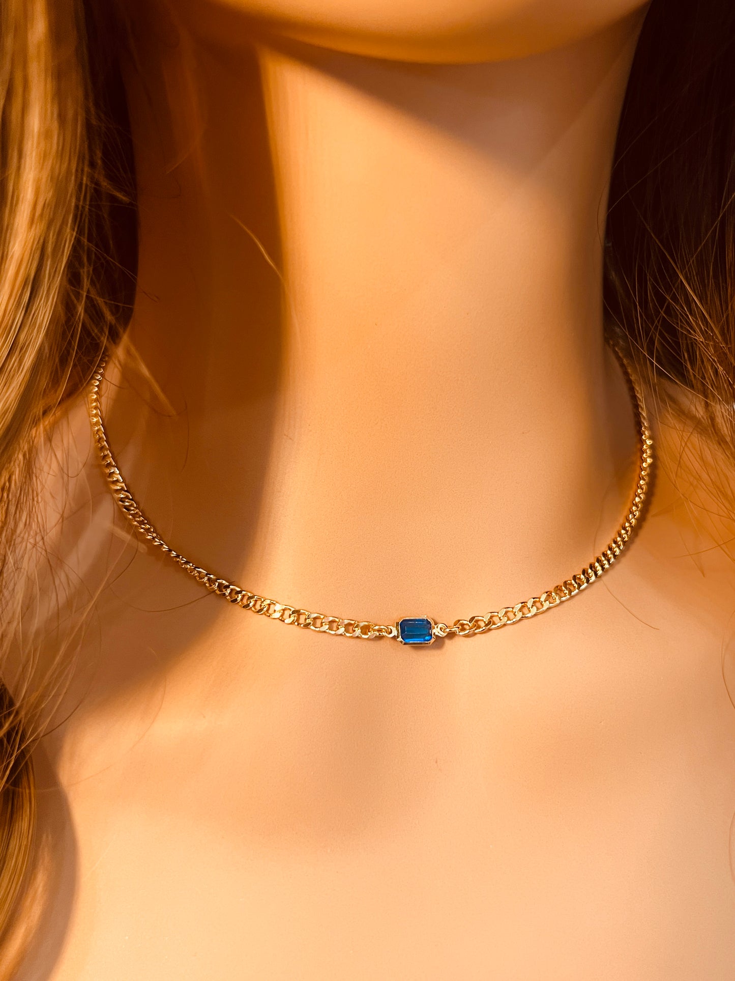 Gold Filled Curb Necklace | 4mm | Gemstone Accent Chain