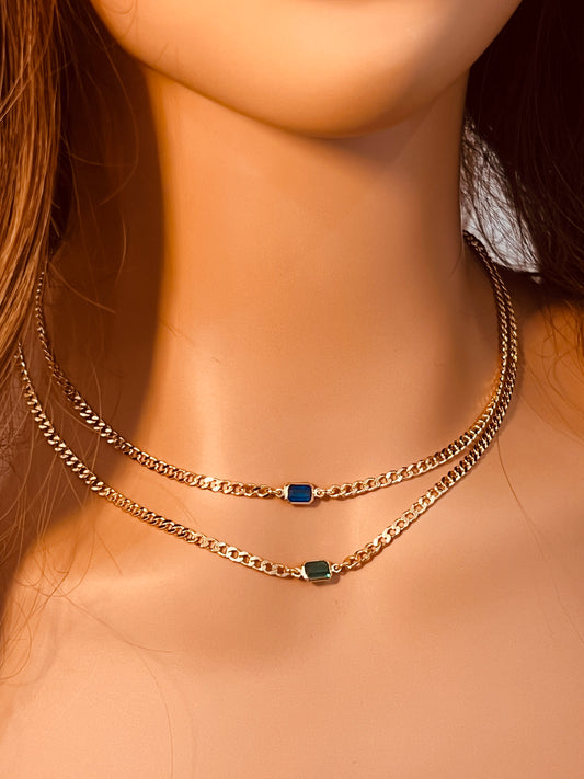 Gold Filled Curb Necklace | 4mm | Gemstone Accent Chain