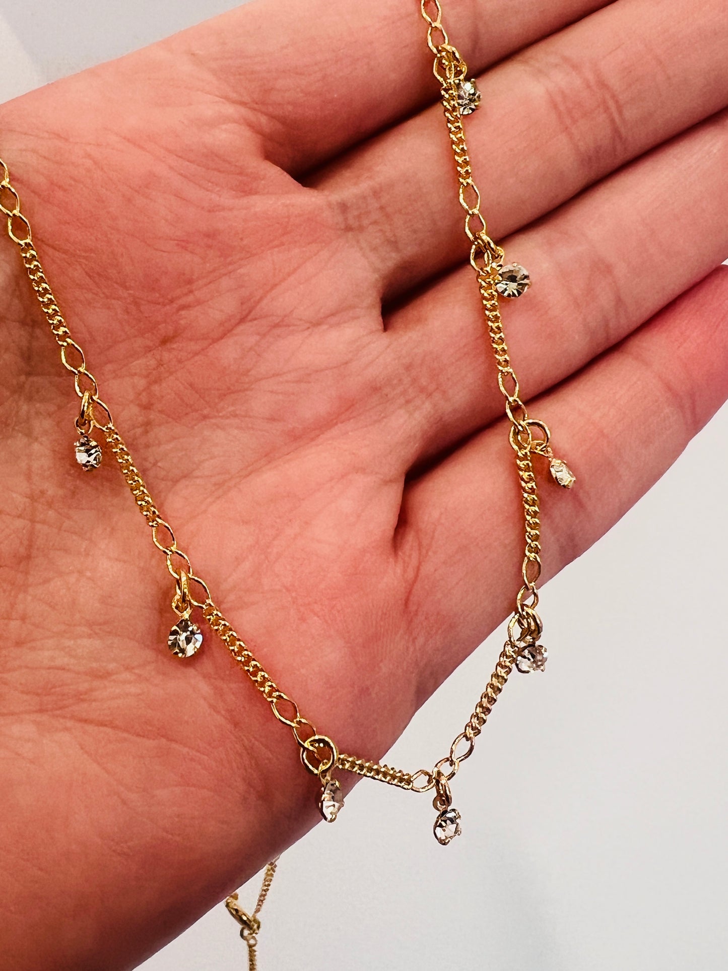 Gold Filled CZ Necklace | 16.5" Dainty Dangle Chain