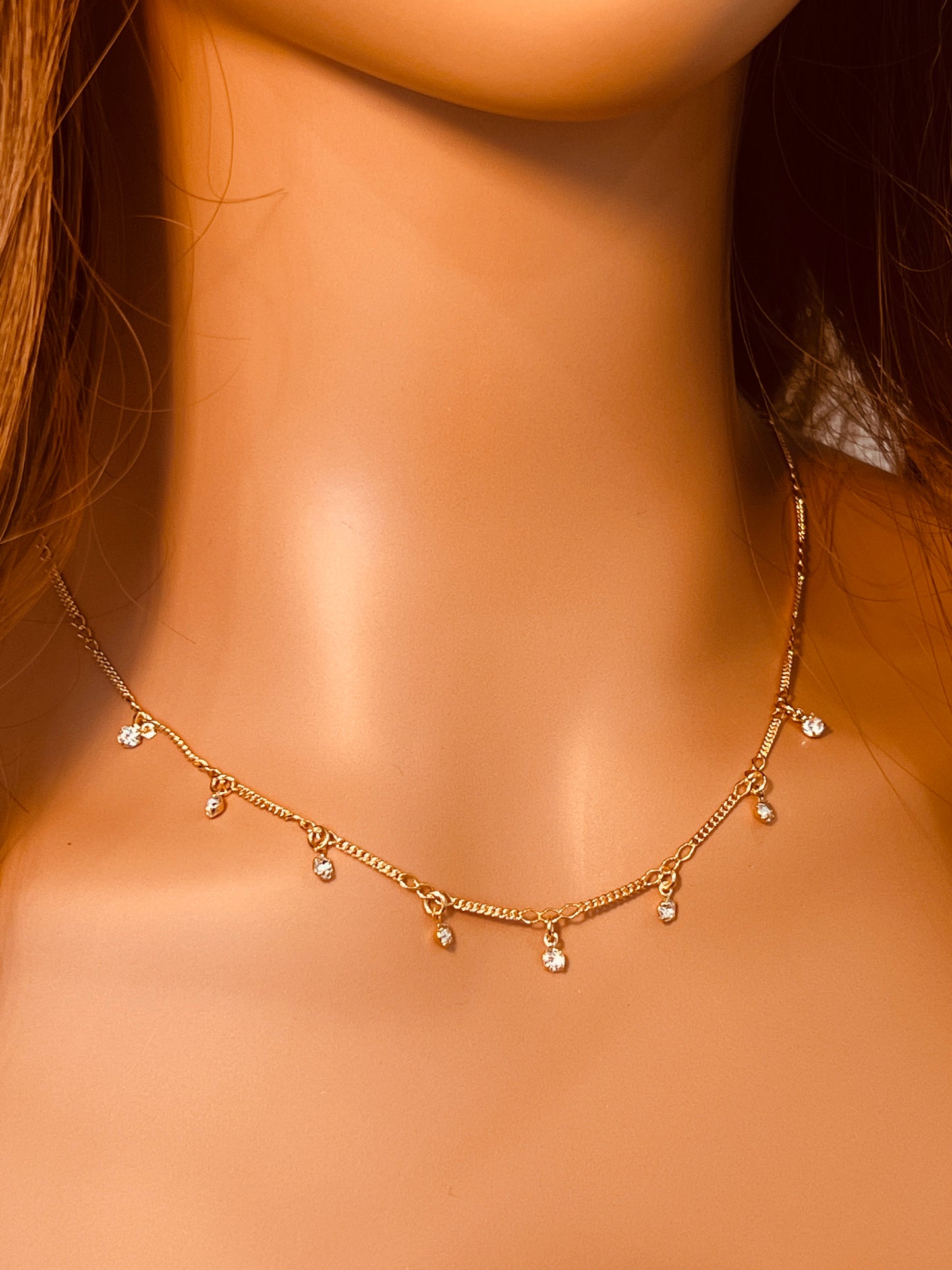 Gold Filled CZ Necklace | 16.5" Dainty Dangle Chain