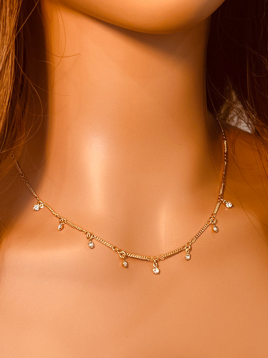 Gold Filled CZ Necklace | 16.5" Dainty Dangle Chain