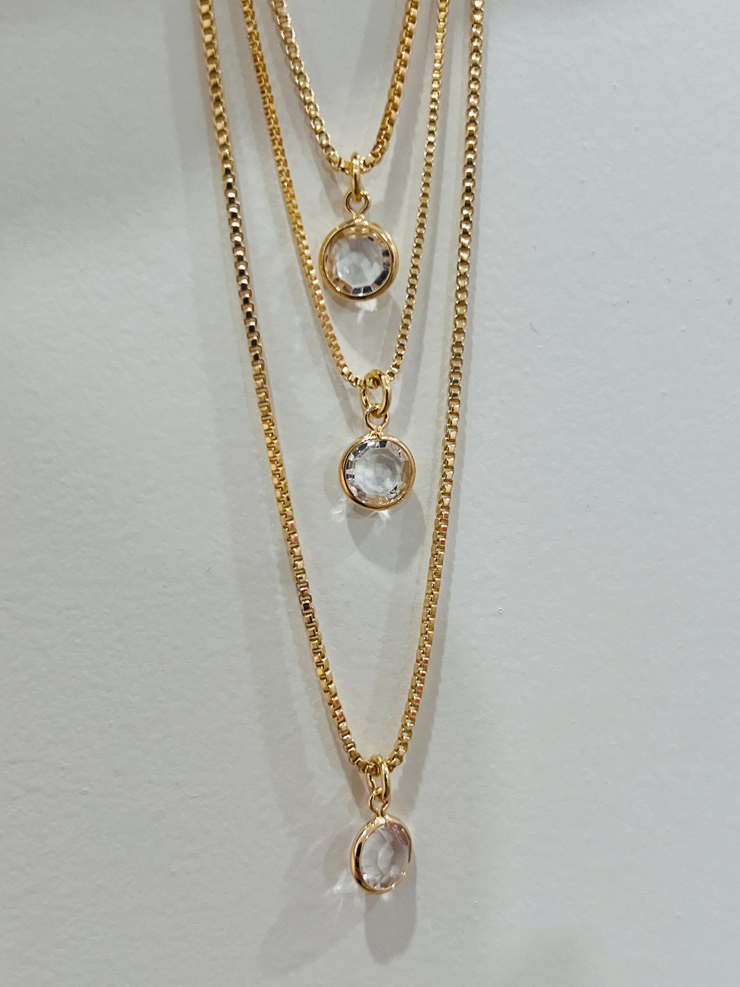 Gold Filled Layered CZ Necklace | Triple Dainty Chains