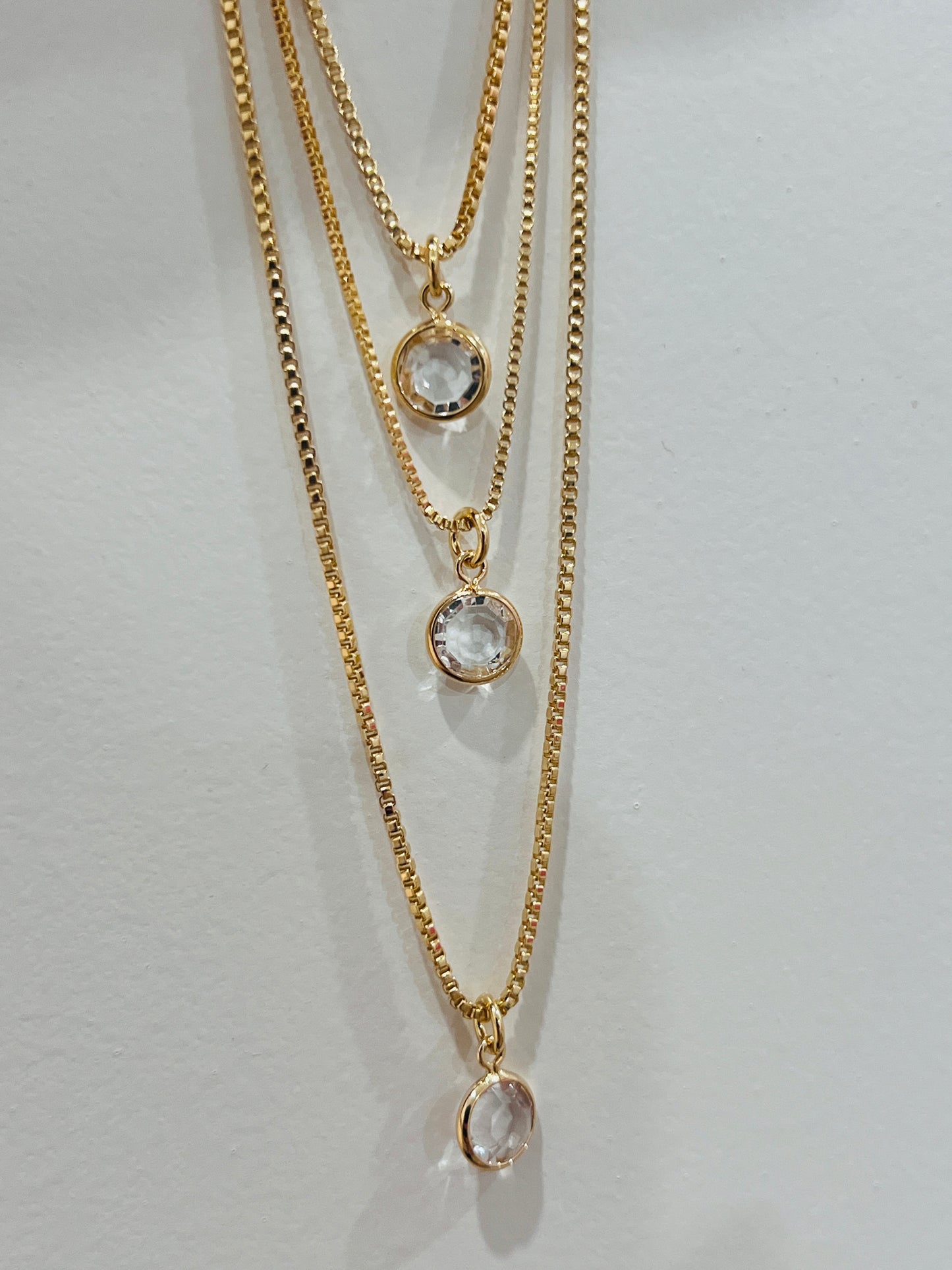Gold Filled Layered CZ Necklace | Triple Dainty Chains
