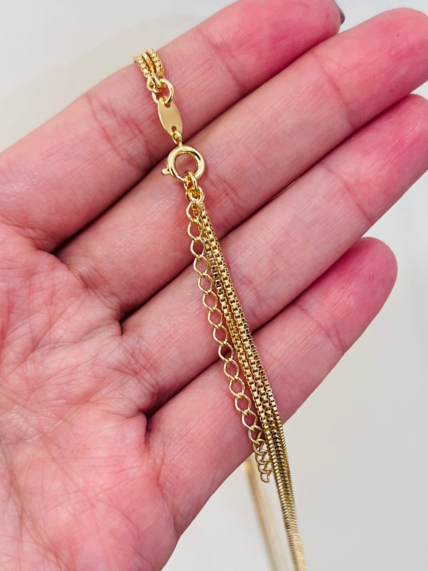 Gold Filled Layered CZ Necklace | Triple Dainty Chains