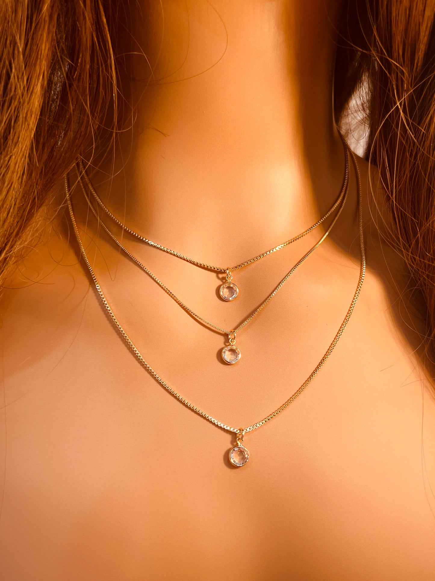 Gold Filled Layered CZ Necklace | Triple Dainty Chains