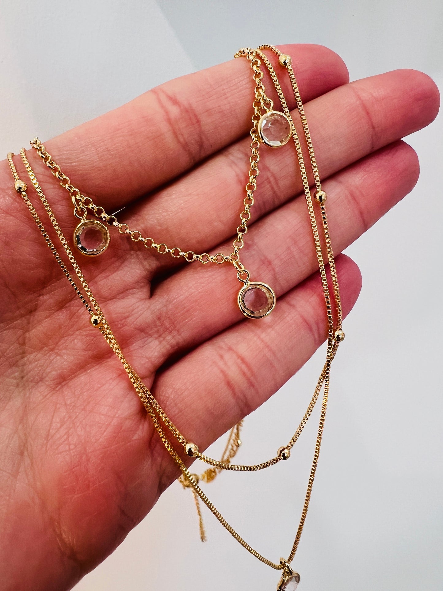 Gold Filled Layered CZ Necklace | Triple Dainty Chain