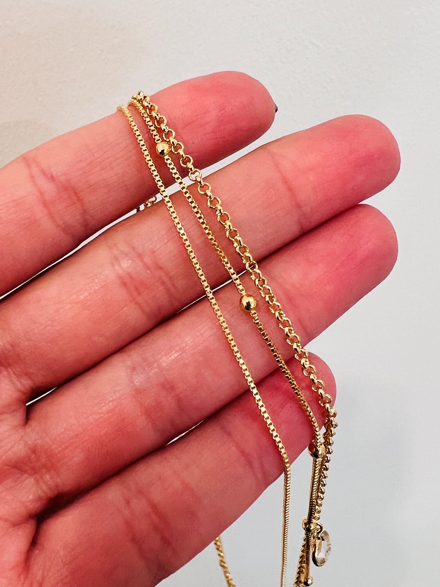 Gold Filled Layered CZ Necklace | Triple Dainty Chain