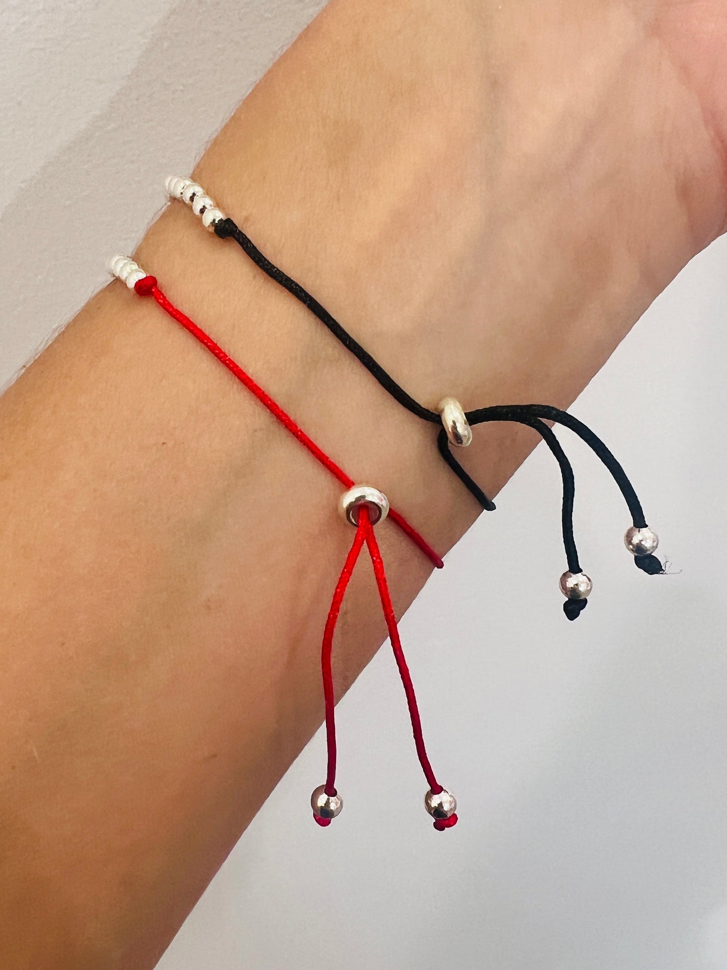 Sterling Silver Adjustable Bracelet | 3mm Red or Black