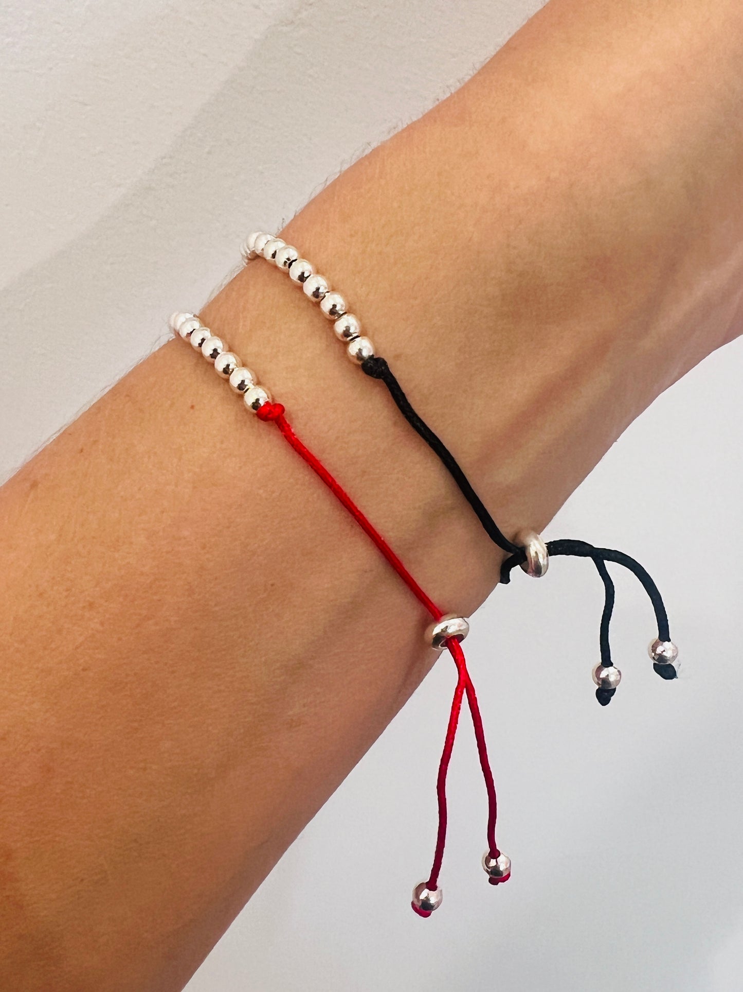 Sterling Silver Adjustable Bracelet | 3mm Red or Black